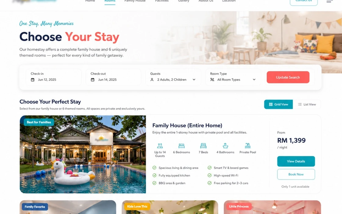 Homestay room listing