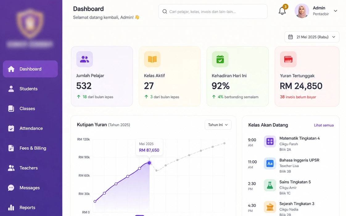 Custom tuition management dashboard