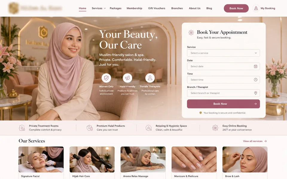 Salon and spa online booking interface