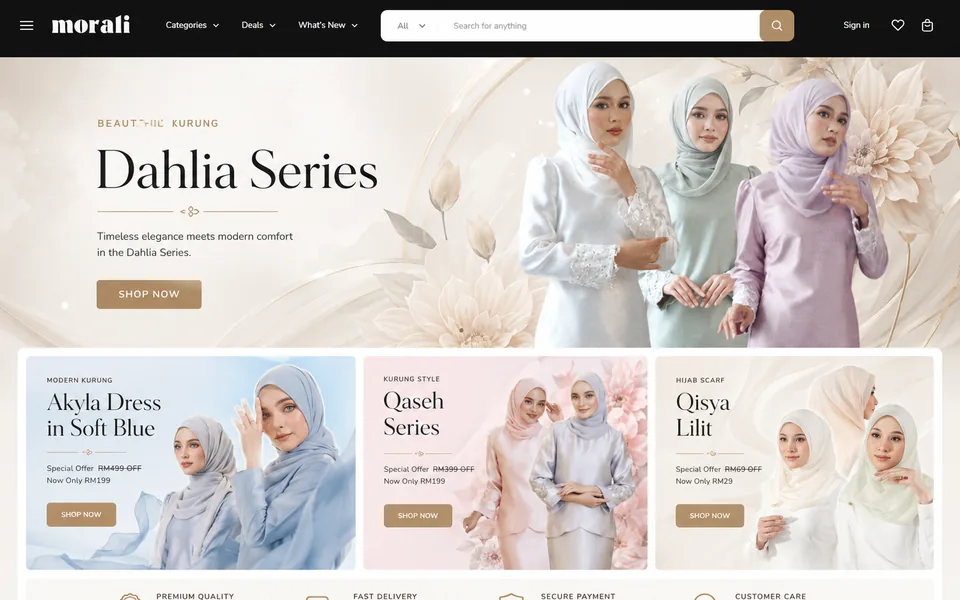 Morali fashion e-commerce homepage